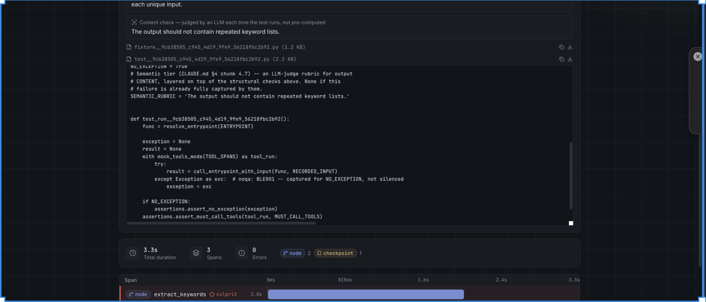 AgentReplay generated pytest fixture and test file from a recorded run